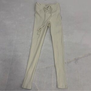 Year of Ours Ribbed Lace Up Leggings Women’s XS Cream High Waist Nylon USA